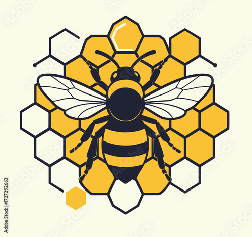 Bee on Honeycomb in Golden Sunlight