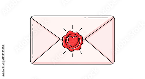 Delicate pink envelope with a vibrant red heart wax seal, glowing softly, a perfect vector illustration svg symbolizing love, isolated on transparent background.