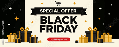 Black Friday Celebration with Golden Gifts and Discounts