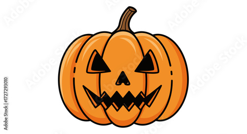Spooky orange jack-o'-lantern pumpkin with carved scary face for Halloween holiday decor. An svg vector illustration isolated on transparent background.