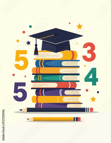 Celebratory Graduation with Colorful Books and Pencils