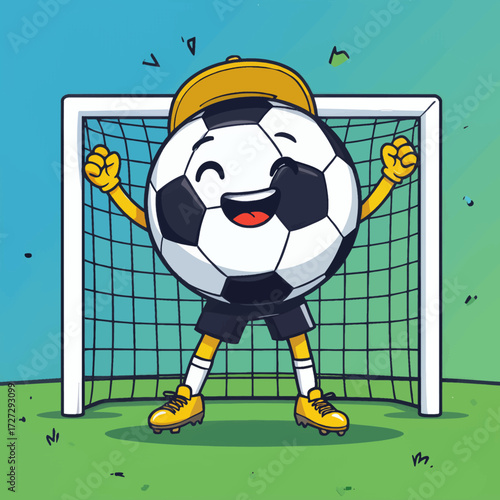 Celebrating Soccer Goal, Joyful Soccer Ball in Victory Pose