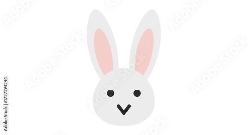 Cute white cartoon rabbit head graphic, a simple and adorable bunny face vector illustration, isolated on transparent background, perfect for children's designs.