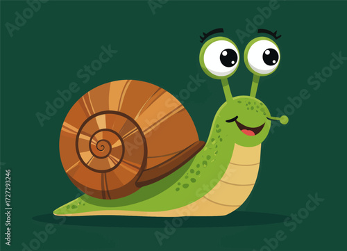 Cheerful Snail on Green Meadow, Happy and Playful