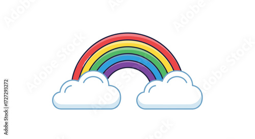 Vibrant colorful rainbow arch with dark clouds, cheerful weather symbol of hope and happiness, isolated on transparent background vector illustration svg.