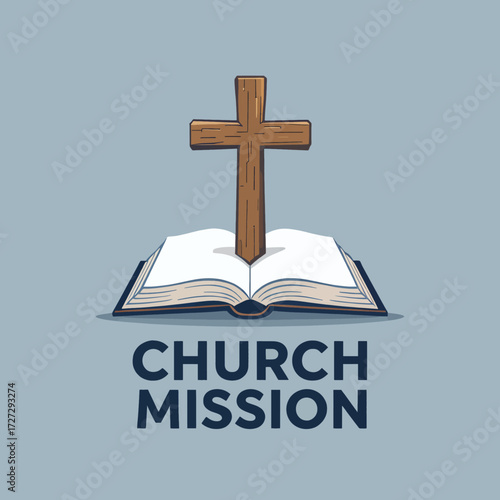 Church Mission Symbol with Cross and Open Bible