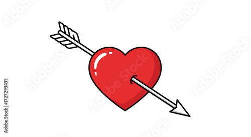 Red heart pierced by Cupid's arrow, a vibrant symbol of love and romance, perfect for Valentine's Day. Vector illustration isolated on transparent background.