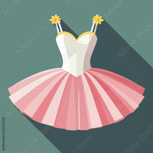 Delicate Ballerina Tutu in Soft Pink and White with Yellow Flowers