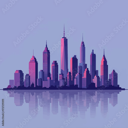 Dreamy Cityscape Reflection at Dusk