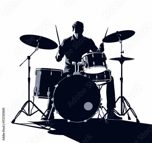 Drummer in Action: Dynamic Shadow Silhouette