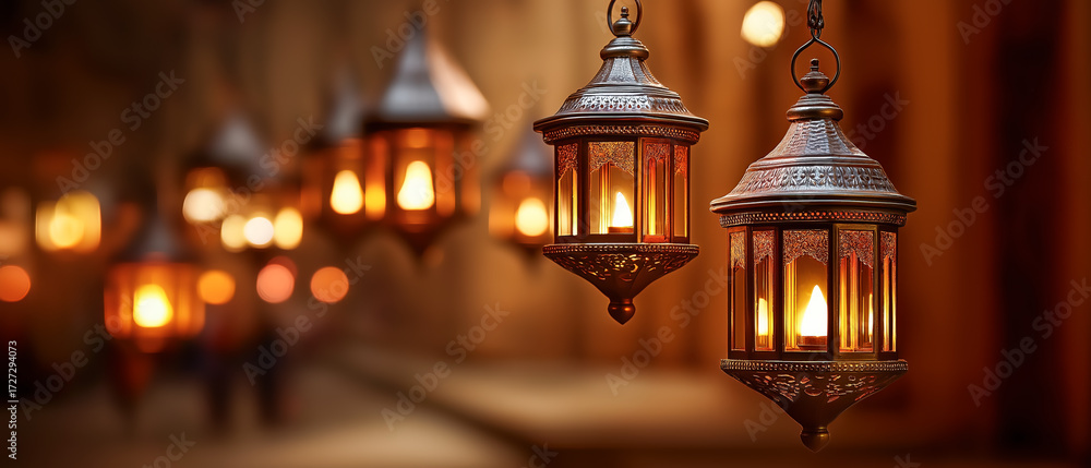 Fototapeta premium Soft lanterns glow in the night