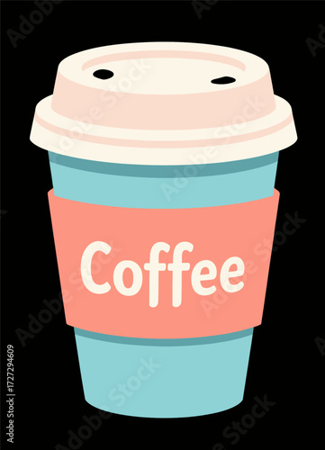 Illustrated Coffee Cup with Pastel Colors and Sleeve