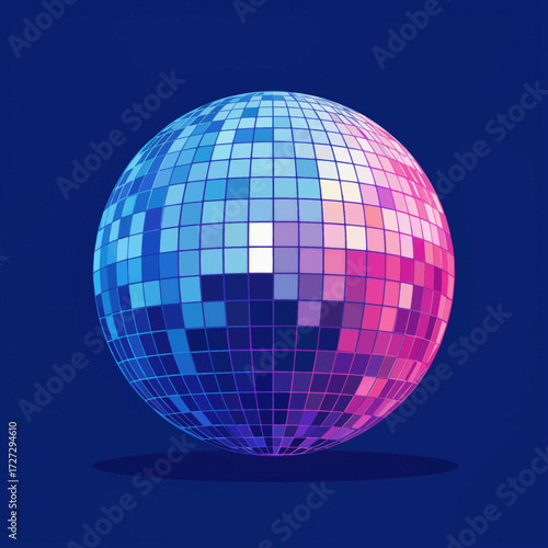 Illuminated Disco Ball on Dark Blue Background