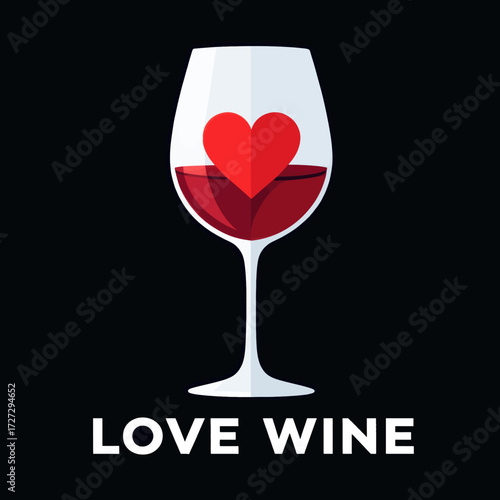 Love Wine: Heart-Shaped Glass with Red Wine on Dark Background