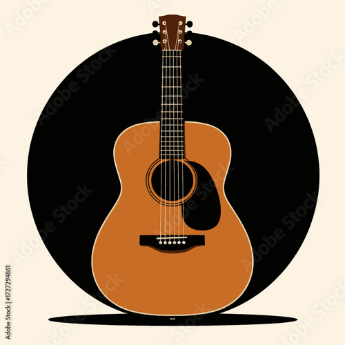 Minimalistic Guitar Illustration on Black Circle