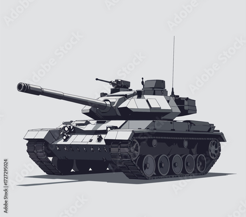 Modern Tank Illustration in Gray against Clear Sky