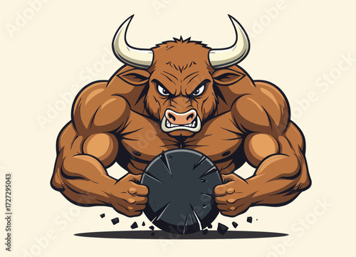 Muscular Bull Crushing Disk, Strength and Power Symbol