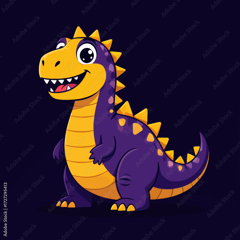Obraz premium Playful Dinosaur in Bright Colors on Dark Background