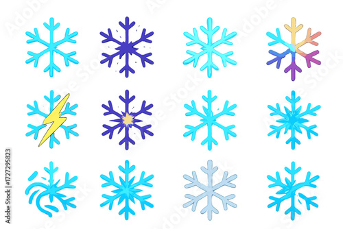 Winter silhouette icon set. featuring snowflakes, lightning, sparkle, frost, and cold symbols