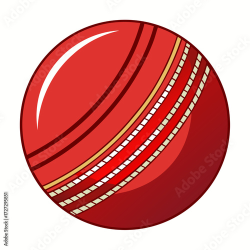 Dynamic red cricket ball, a vector graphic, showcasing sport and recreation, perfect for cricket enthusiasts and sports-related content, evoking energy, competition and precision