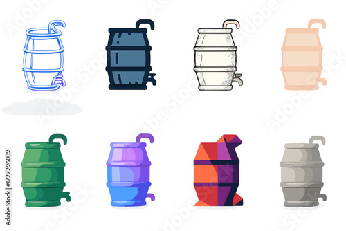 Beer barrel silhouette icon set. featuring vintage, draft, keg, tap, ale, brew, and cask symbols