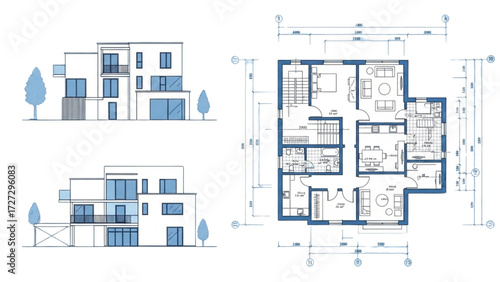 AutoCAD House Plan Vector Illustration – New Home Floor Plans for Interior and Exterior Construction AI EPS PNG JPEG
