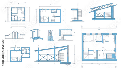 AutoCAD House Plan Vector Illustration – New Home Floor Plans for Interior and Exterior Construction AI EPS PNG JPEG
