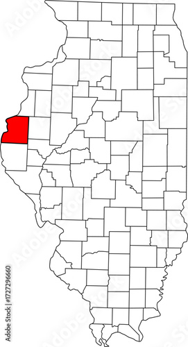 Detailed vector map of Illinois, USA, highlighting Hancock County. Ideal for data visualization and Western Illinois river reports.

