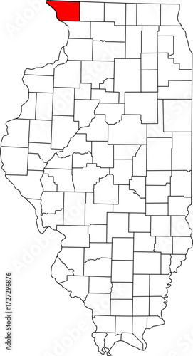 Detailed vector map of Illinois, USA, highlighting Jo Daviess County. Ideal for data visualization and Northwestern Illinois tourism reports.


