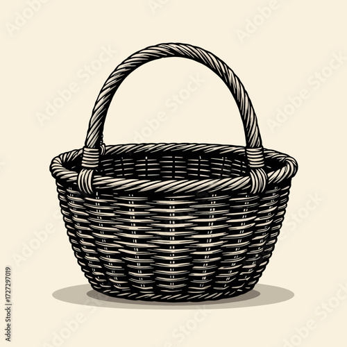 Wicker Basket: Elegant Black and White Design, Minimalist Style
