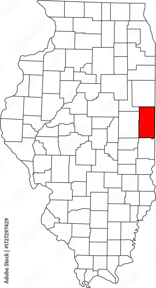 Fototapeta premium Detailed vector map of Illinois, USA, highlighting Vermilion County. Ideal for data visualization and Eastern Illinois border reports.