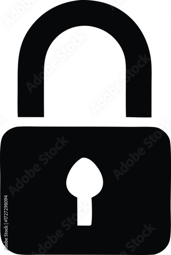 Simple silhouette of an open padlock representing security safety and access control for digital and physical protection