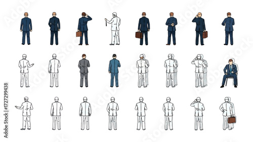Top View Vector Icons – Silhouettes of Men Executives Standing and Sitting AI EPS PNG JPEG
