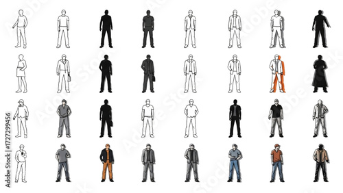 Top View Vector Icons – Silhouettes of Men Executives Standing and Sitting AI EPS PNG JPEG
