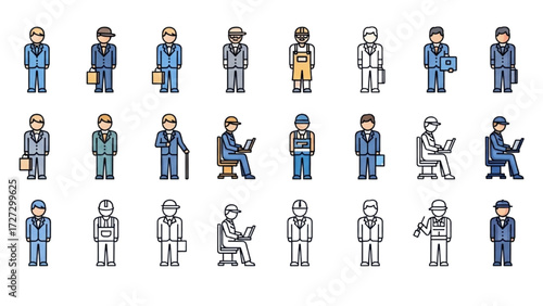 Top View Vector Icons – Silhouettes of Men Executives Standing and Sitting AI EPS PNG JPEG
