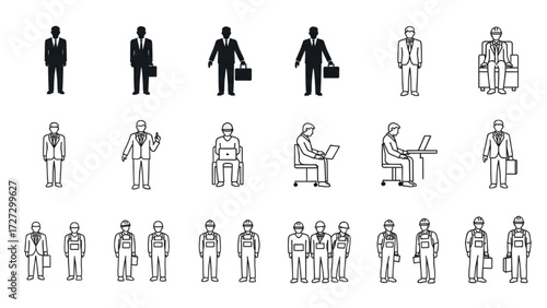 Top View Vector Icons – Silhouettes of Men Executives Standing and Sitting AI EPS PNG JPEG

