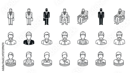 Top View Vector Icons – Silhouettes of Men Executives Standing and Sitting AI EPS PNG JPEG
