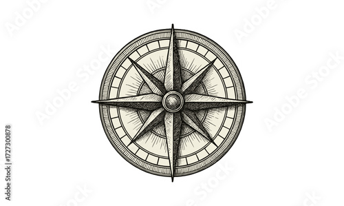 Vintage compass illustration for nautical design and decor projects