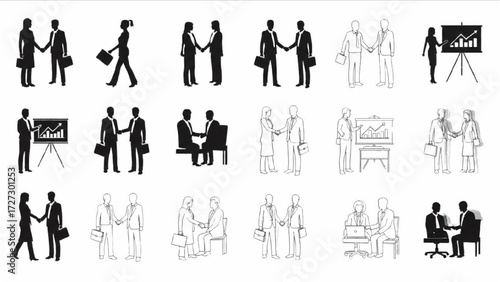Top View Vector Icons – Silhouettes of Women Executives Standing and Sitting AI EPS PNG JPEG

