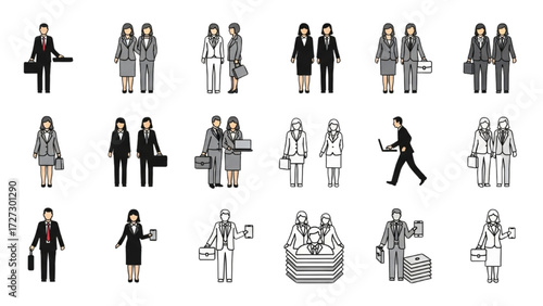 Top View Vector Icons – Silhouettes of Women Executives Standing and Sitting AI EPS PNG JPEG
