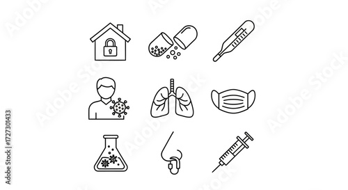 Stay safe and healthy with these essential medical icons for disease prevention, treatment, and research during pandemic times, a vital resource for healthcare