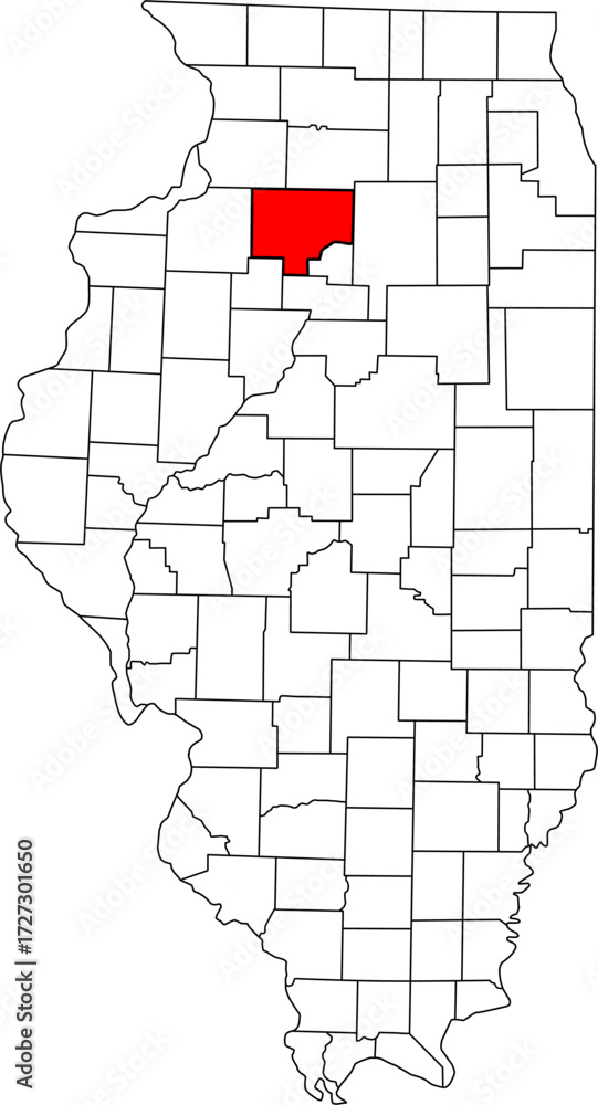 Fototapeta Detailed vector map of Illinois, USA, highlighting Bureau County. Ideal for data visualization and Northern Illinois agriculture reports.


