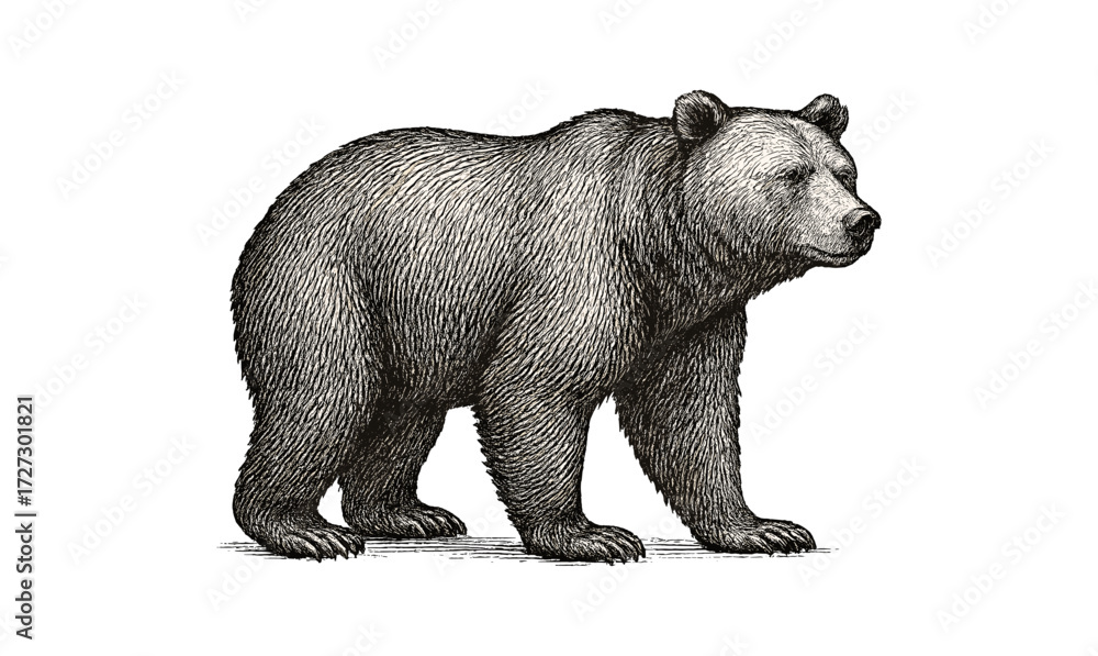 Fototapeta premium Vintage bear illustration with simple composition for nature-inspired designs