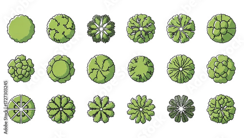 Top View Tree Vector Icons – Set of Illustrations for Landscape Design Plans AI EPS PNG JPEG
