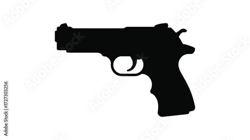 Silhouette of a handgun pistol isolated on a white background for graphic design and illustration