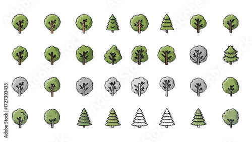 Top View Tree Vector Icons – Set of Illustrations for Landscape Design Plans AI EPS PNG JPEG

