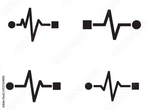 Geometric minimal heartbeat and ecg line set silhouette isolated on white background