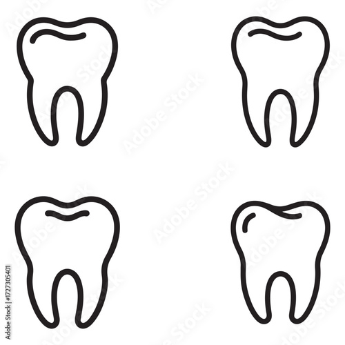 Set of tooth outline silhouettes isolated on white background