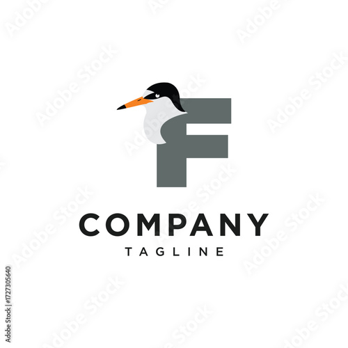 Letter F Sternula Albifrons Logo Icon Vector