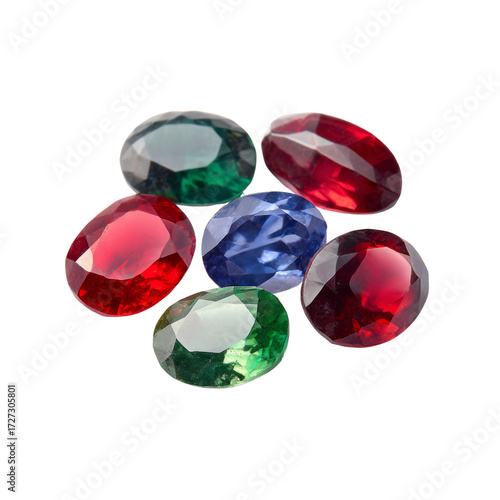 Colorful Gemstones with Varied Cuts and Shapes Displayed Together on a White Background for Jewelry and Design Projects